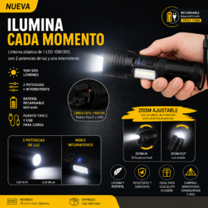 Linterna LED recargable con zoom